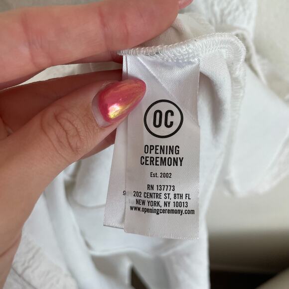 Opening Ceremony Textured White O-Ring Ruffle Hem Midi Dress - Picture 14 of 16